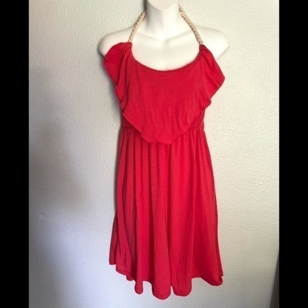 DEREK HEART coral drape front halter dress size L